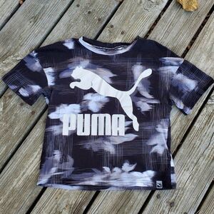 Puma Womens Sz Small Crop Top Black, Gray & White Graphic